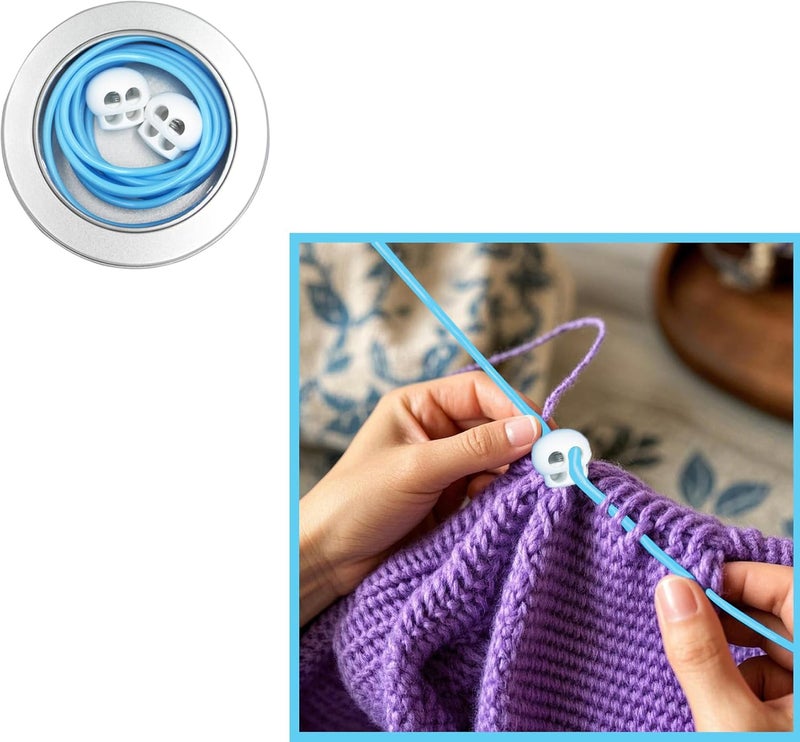 MEYAGO 2PCS PVC Knitting Stitches Holder Barber Cord Stitch Markers Knit Stiches Keeper PVC Knitting Cords with Knitting Needle Stoppers in Storage Tin - Image 2
